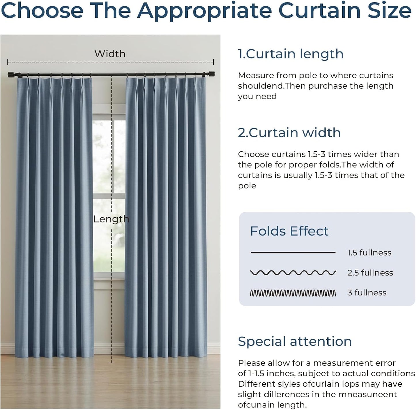 Pinch Pleated Curtains 100% polyester Curtains 102 Inches Long for Bedroom Living Room, Natural Memory Trained Thermal Insulated Room Darkening Window Pleat Drapes with Hooks, 2 Panels