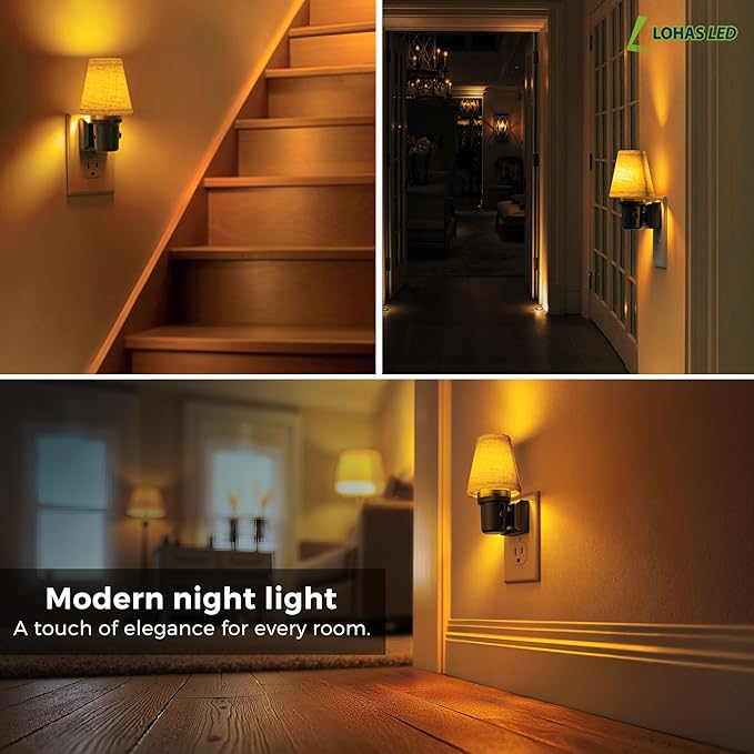 L LOHAS LED Night Lights Plug into Wall, Linen Fabric Round Platform Decor - Image 6