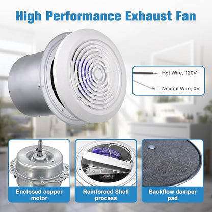 HTONG Innovation V2262-50 7 Inch Bathroom Exhaust Fan, 50 CFM Ceiling Exhaust - Image 3