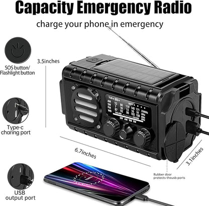 20000mah Hand Crank Emergency Radio, SW/NOAA/AM/FM Weather Radio, Solar Powered - Image 5
