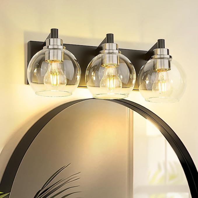 METWET Bathroom Light Fixtures, 3-Light Black and Brushed Nickel Bathroom - Image 7