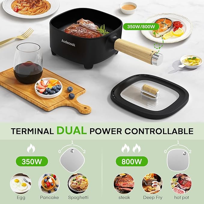 Audecook Hot Pot Electric 2L, Cermic Glaze Non-Stick Frying Pan 8 Inch - Image 2