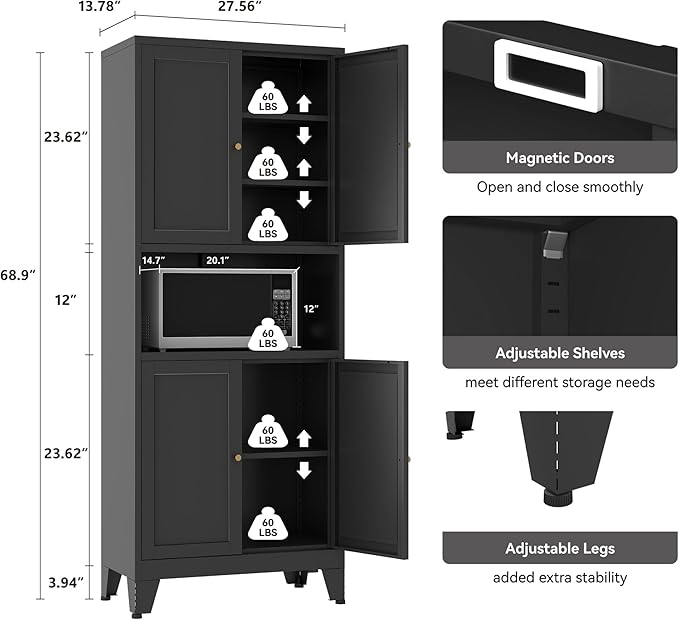 Metal Pantry Storage Cabinet, Microwave Stand - Image 3