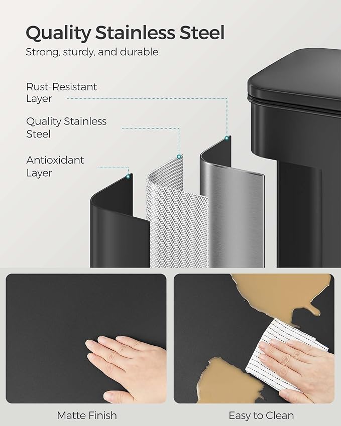 SONGMICS Kitchen Trash Can, 10.5 Gallon Garbage Can, Large Step Trash Bin - Image 3