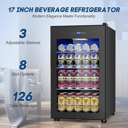 17Inch Beverage Refrigerator and Cooler Freestanding, 96 Cans Mini Fridge - Image 2