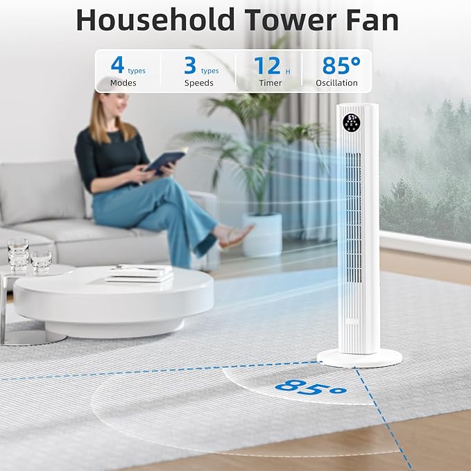 Antarctic Star Tower Fan Portable Floor Fans 85°Oscillating Fan Quiet Cooling - Image 2