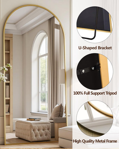 DMWOODFL 81"x41" Arched Full Length Mirror - Extra Large Floor Standing/Wall Mounted Mirror with Stand, Shatter-Resistant Gold Aluminum Frame for Bedroom, Living Room & Dressing Area