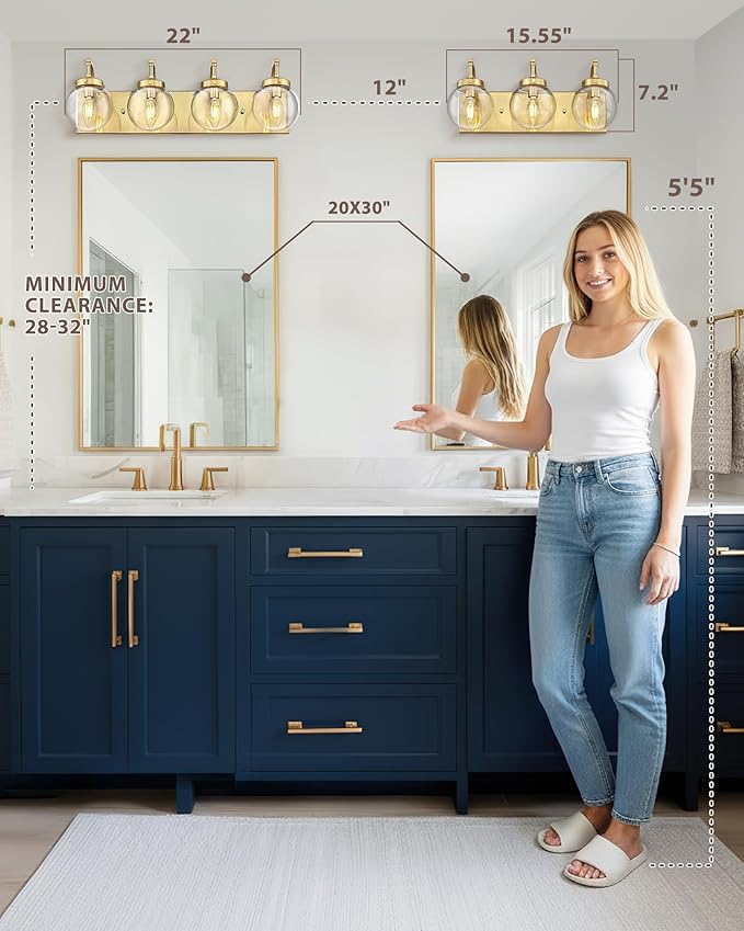 Beionxii 4-Light Bathroom Vanity Light Fixtures, 3 Light Brushed Gold Bathroom - Image 5