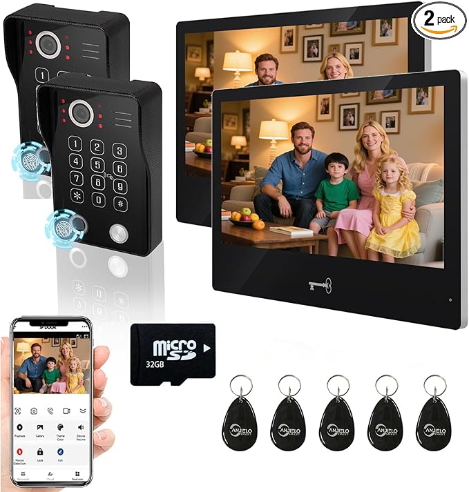 Wired Video Apartment Intercom System, Door Phone Kit, 10 Inch Touch Monitor by ANJIELOSMART