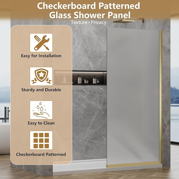 36"x76" Fixed Glass Shower Door, Square Pattern Textured Privacy 5/16" Thick - Image 3