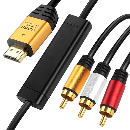 HDMI to RCA 10FT Cable with IC, HDMI Male to 3-RCA GD AV Cable Video Audio by YOTETION
