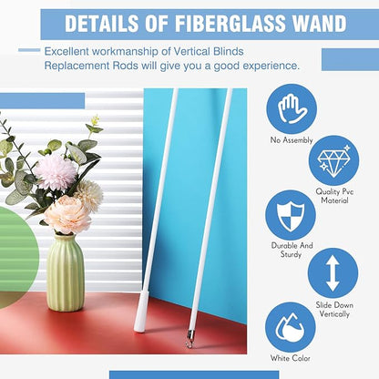 Bokon 2 Pieces White Fiberglass Blind Wand Vertical Blinds Stick Replacement - Image 5