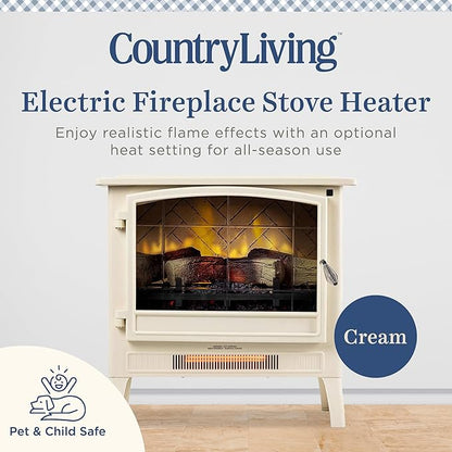 Country Living Infrared Freestanding Electric Fireplace Stove Heater in Cream | - Image 2