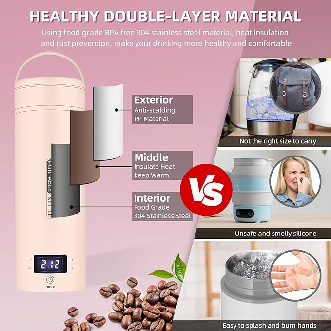 Travel Electric Kettle Portable Small Mini Tea Coffee Kettle Water Boiler - Image 5