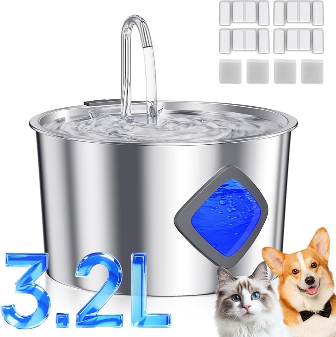 Cat Water Fountain Stainless Steel: 108oz/3.2L Automatic Pet Water Fountain by JIXZEN
