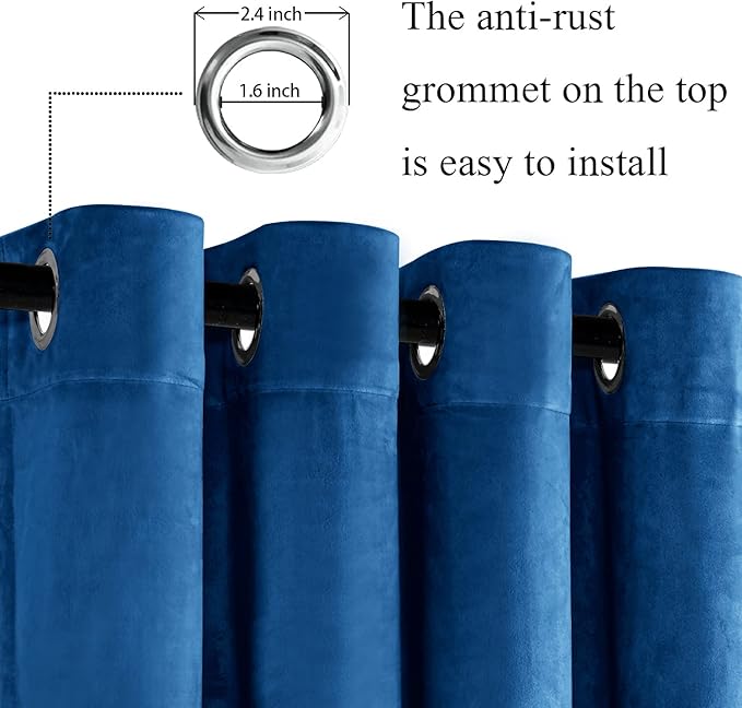 JIUZHEN Blue Velvet Blackout Curtains 84 inches - Image 2