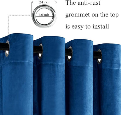 JIUZHEN Blue Velvet Blackout Curtains 84 inches - Image 2