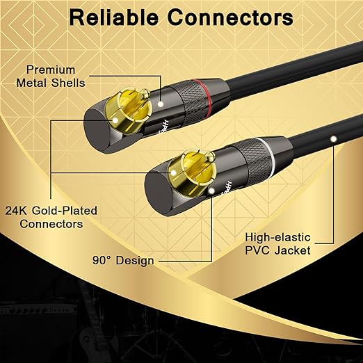 Right Angle RCA Cable 50 FT, 90 Degree 2RCA to 2RCA Stereo Audio Cable - Image 2