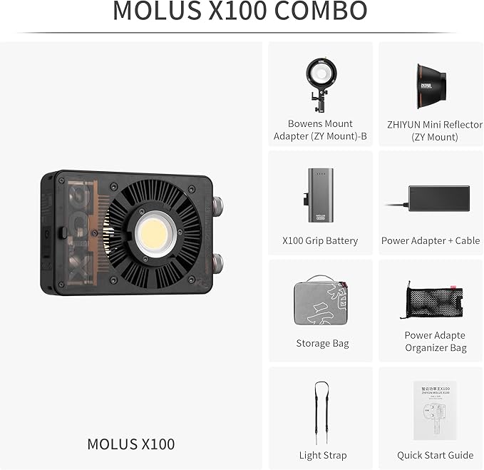 ZHIYUN MOLUS X100 Bi-color Combo 100W Video Light V2 Upgraded Version - Image 2