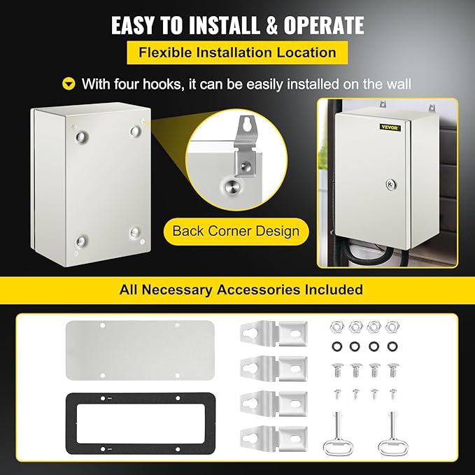 VEVOR NEMA Steel Enclosure 12×8×6, NEMA 4X Steel Electrical Box, IP66 - Image 6