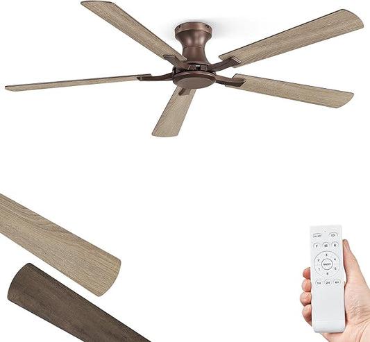 ZMISHIBO 60 Inch Ceiling Fan No Light, Flush Mount Low Profile, Farmhouse Brown by ZMISHIBO