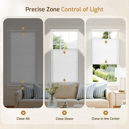 Grandekor No Drill Top Down Bottom Up Cellular Shades Blackout,27Wx64H | 1.5" Large Cell Honeycomb Design with Thermal Insulation, Cordless Operation, Privacy Control & No-Drill Rental Friendly