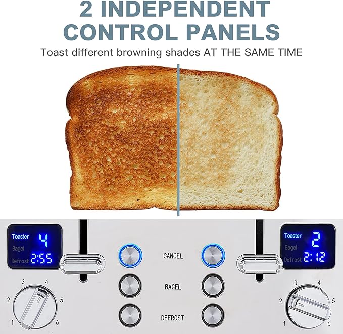 CUSIMAX 4 Slice Toaster, Ultra-Clear LED Display & Extra Wide Slots, Stainless - Image 2