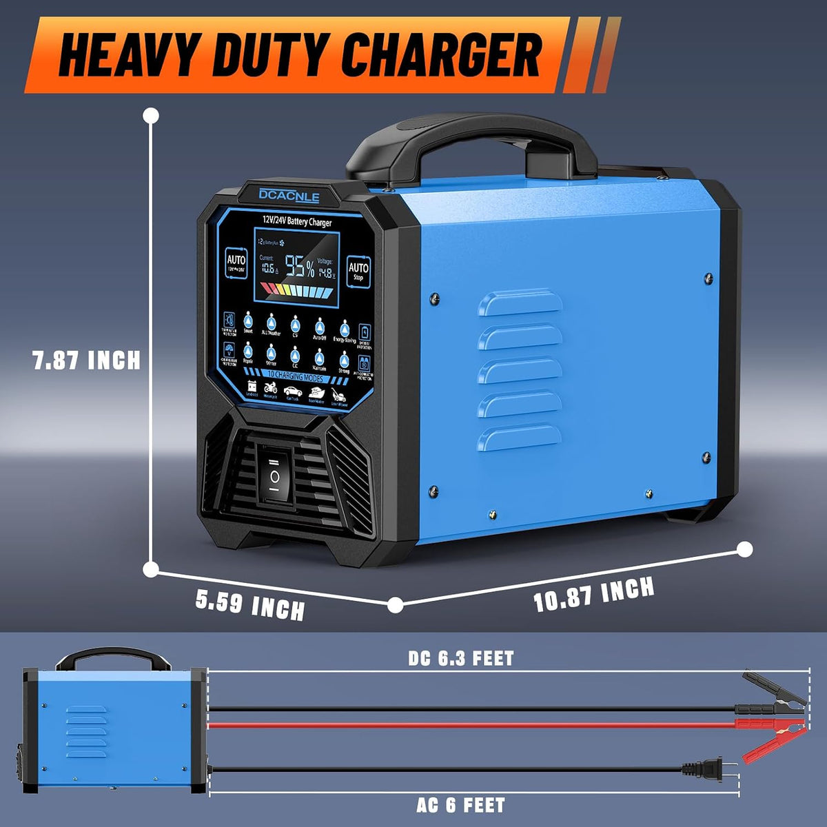 DCACNLE 12V/24V 0-15A Car Battery Charger Heavy Duty,Automatic Maintainer