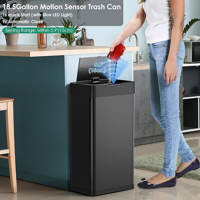 Arlopu Automatic Trash Can, Sensor Motion Stainless Steel Garbage Bin, - Image 4