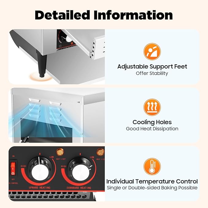 Conveyor Toaster, 2200W 300Pcs/H Electric Commercial Toasting Bread Bagel Home - Image 6