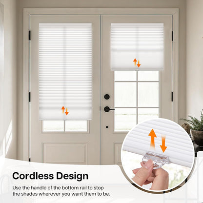 LazBlinds No Drill Cordless Cellular Shades for Doors, 22" W x 78" H, White | Light Filtering Fabric, With Thermal Insulation & Noise Reduction, for Sliding Doors Front Door Patio, 1 Pack