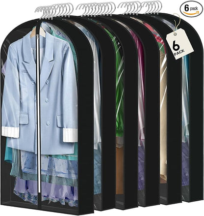 6 Pcs 60" Garment Bags for Hanging Clothes, Garment Bags Shoulder Covers by AURUZA
