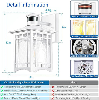 XANGQAN Motion Sensor Outdoor Wall Lights White Dusk to Dawn Light Fixture - Image 4