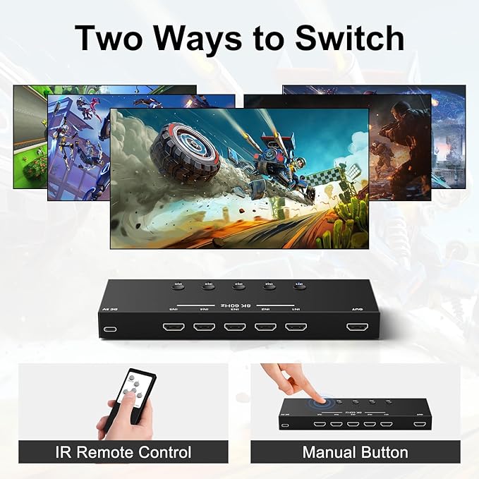 8K 5 in to 1 Out HDMI Switcher，5 Way HDMI Converter & Infrared Remote Control - Image 4