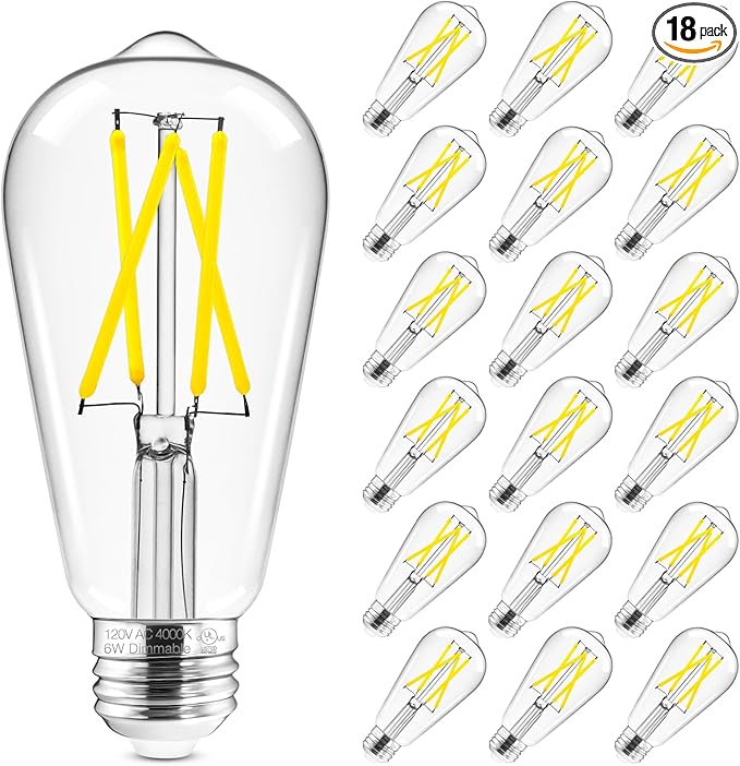 Hizashi Vintage LED Light Bulb Dimmable, 6W Equivalent 60W, Edison Bulbs 4000k by HIZASHI