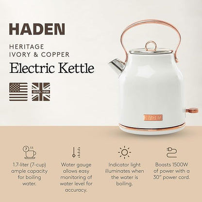 Haden Heritage 1.7 Liter Stainless Steel Electric Kettle, Hot Water Kettle - Image 2