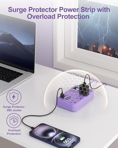 Beeiker 6 USB Purple Surge Protector Power Strip- 10 Ft Purple Extension Cord - Image 8