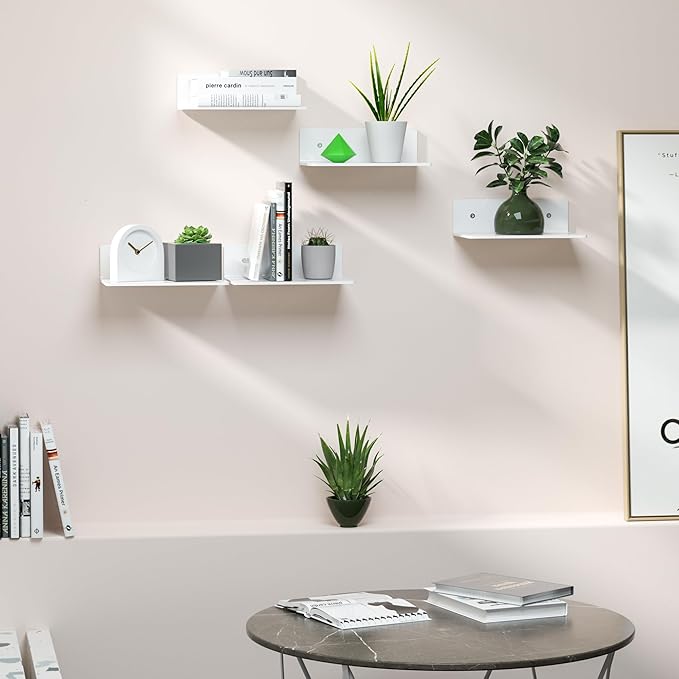Hexsohoma 9 Inches White Floating Shelves, Acrylic Wall Shelves - Image 2