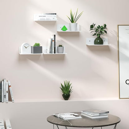 Hexsohoma 9 Inches White Floating Shelves, Acrylic Wall Shelves - Image 2