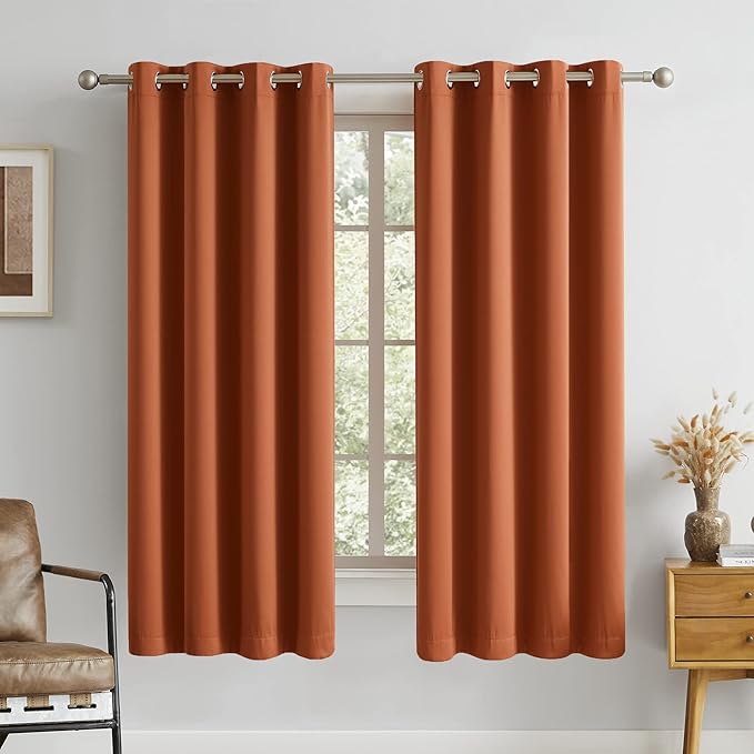 DUALIFE Rust Blackout Curtains Set of 2 Panels 63 Inch Length Solid Energy by DUALIFE