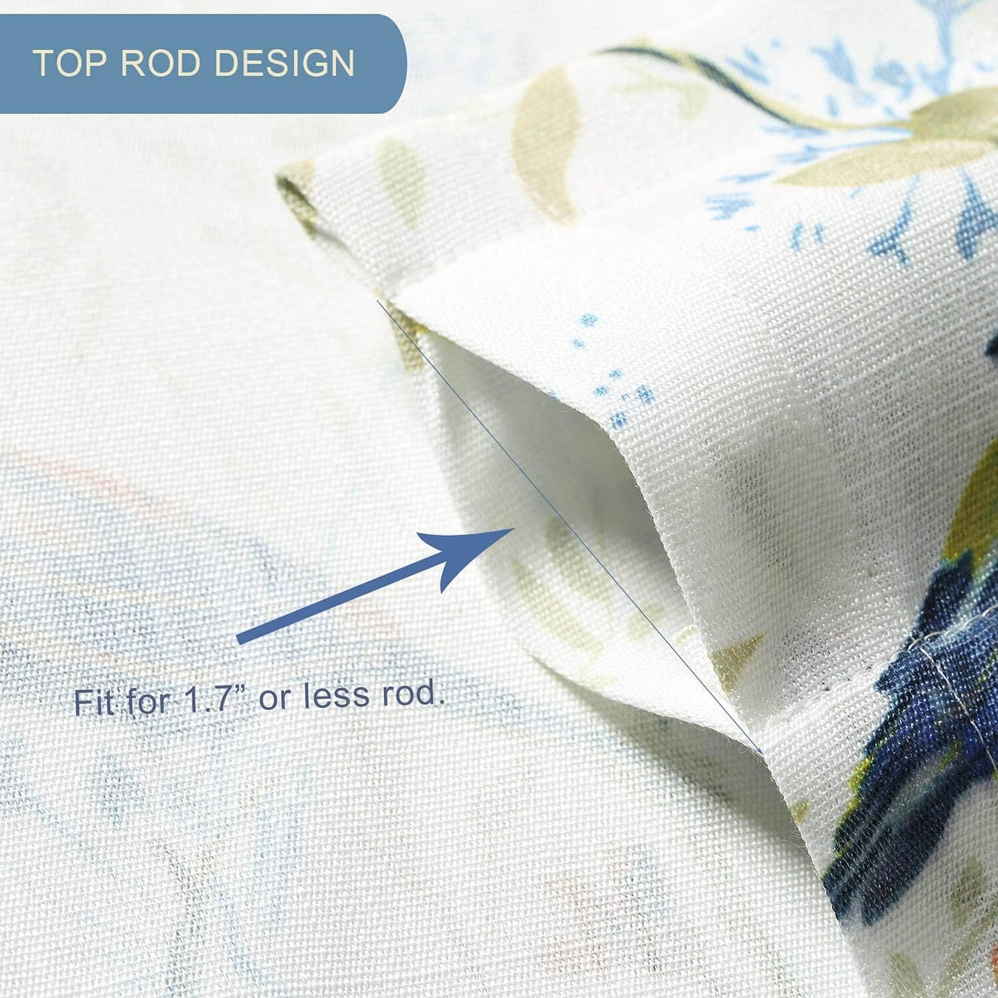 Bird Print Tie-Up Valance for Kitchen, 52 x 18, 1 Panel, Blue | Rod Pocket Top, Soft Botanical Style, for Bedroom and Dining Room Windows, Glare Reduction, Easy to Clean, Machine Washable