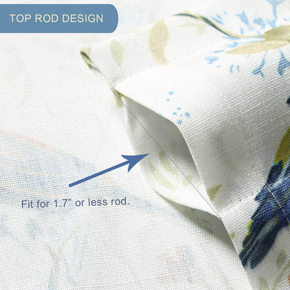 Bird Print Tie-Up Valance for Kitchen, 52 x 18, 1 Panel, Blue | Rod Pocket Top, Soft Botanical Style, for Bedroom and Dining Room Windows, Glare Reduction, Easy to Clean, Machine Washable