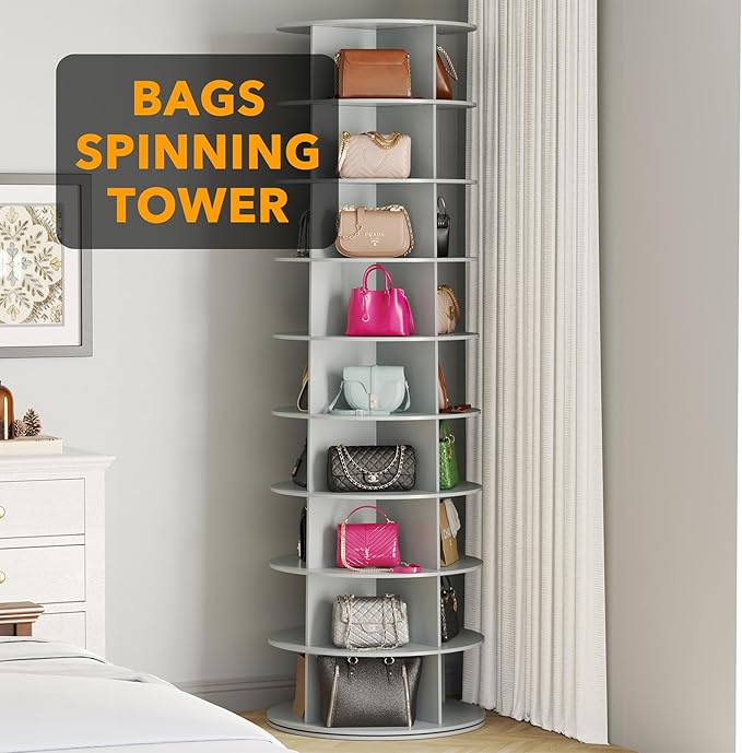 SpaceAid 9 Tier Rotating Shoe Rack Tower, Spinning Shoe Display Lazy Susan - Image 5