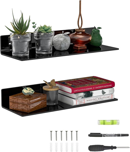 15 Inches Acrylic Wall Shelves 2 Pack, Floating Shelf by Sezanrpt