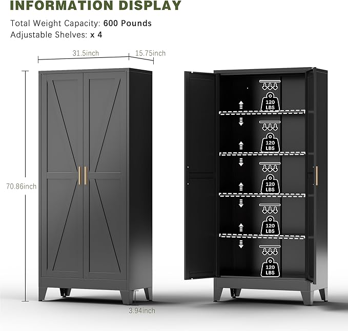 COFaR Black Farmhouse Storage Kitchen Pantry Cabinet - Image 3