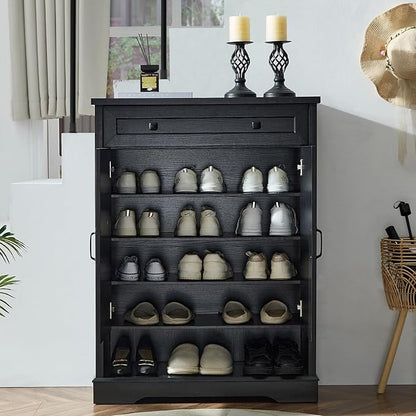 SOOWERY Shoe Cabinet with Drawer, Farmhouse Shoe Storage Cabinet with Doors - Image 5