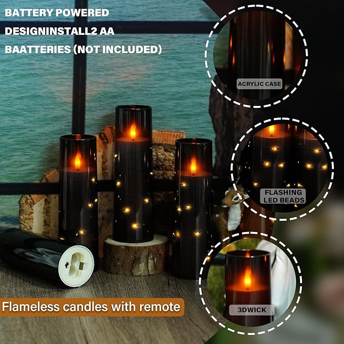 Flickering Flameless LED Candles, Acrylic LED Pillar Candles - Image 3