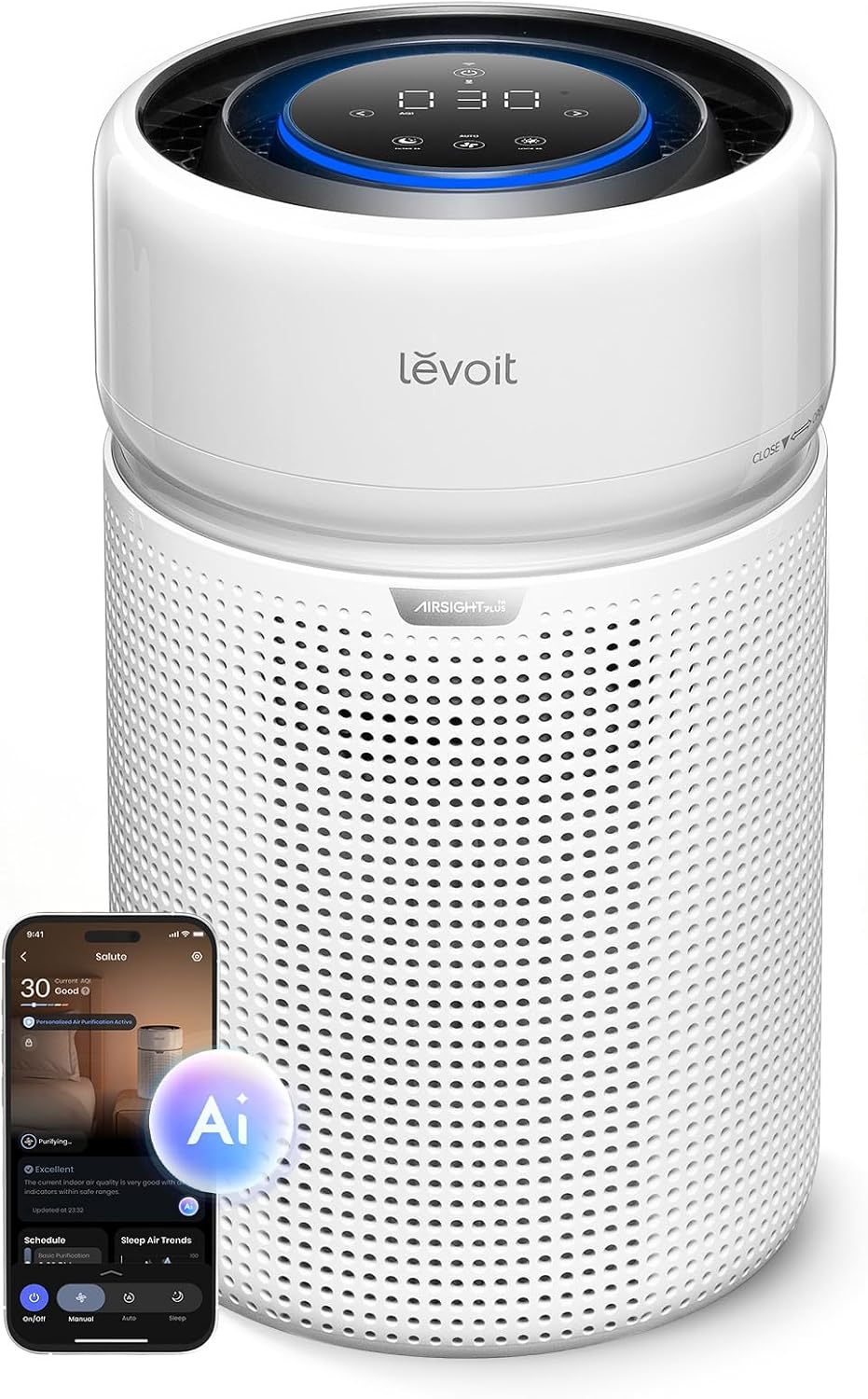 levoit hepa air purifier for home bedroom, allergen, main product view