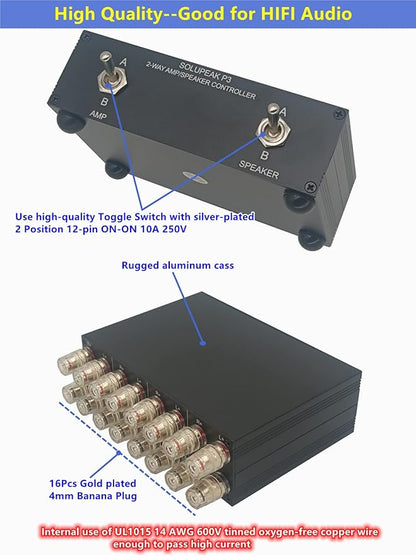 SOLUPEAK P3 2-Way AMP Amplifier to 2 Pair of Speakers Selector Switch Switcher - Image 5