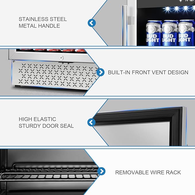 Tylza 24 Inch Beverage Refrigerator, 190 Can Capacity, Glass Door, Advanced - Image 5